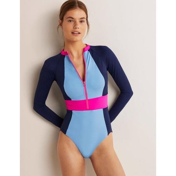 Boden Capri Zip Long Sleeve Swimsuit Ivory Colourblock - 8 - Picture 3 of 6